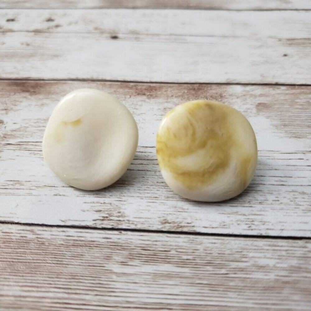 Vintage Clip On Earrings - Unusual Shape Mismatched Cream & Light Tan Tones